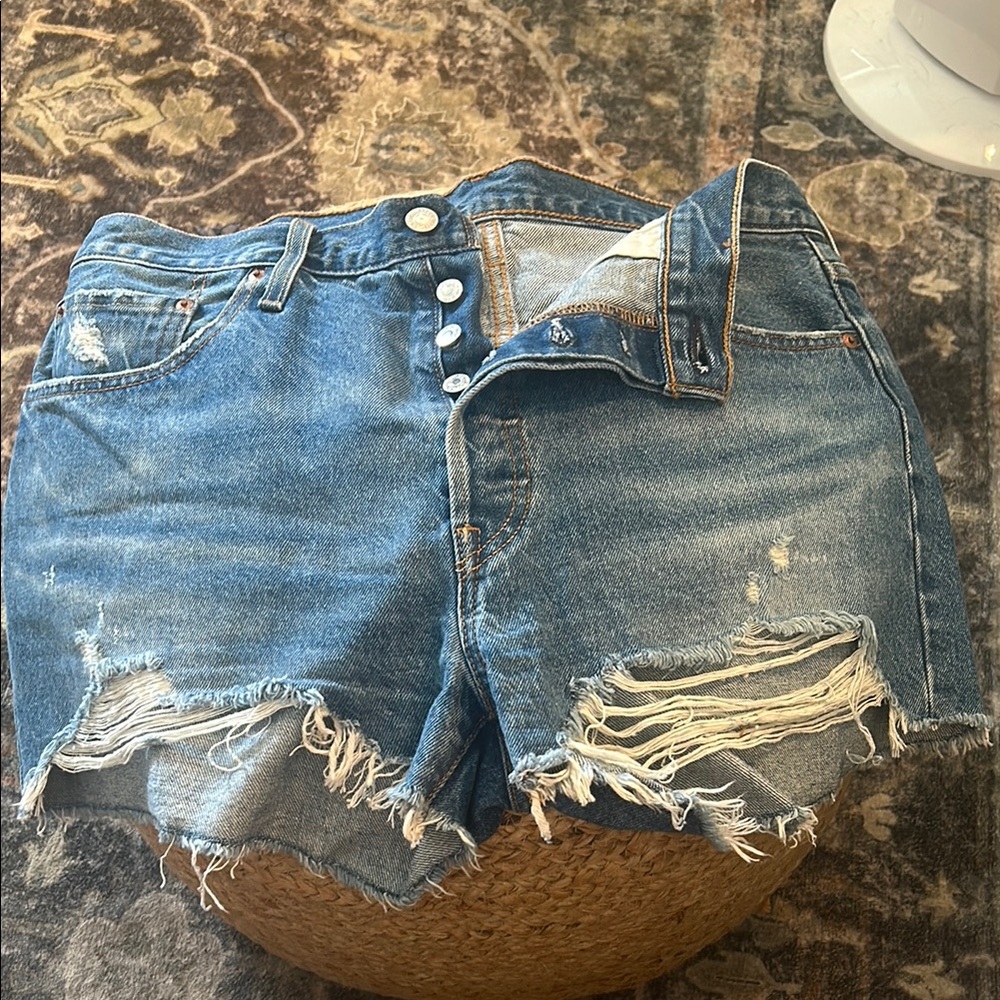 Levi's Blue Distressed Jean Shorts